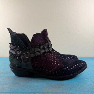 Clocharme Leather & Suede Studded Ankle Boots With Side Zippers Size 6.5/37